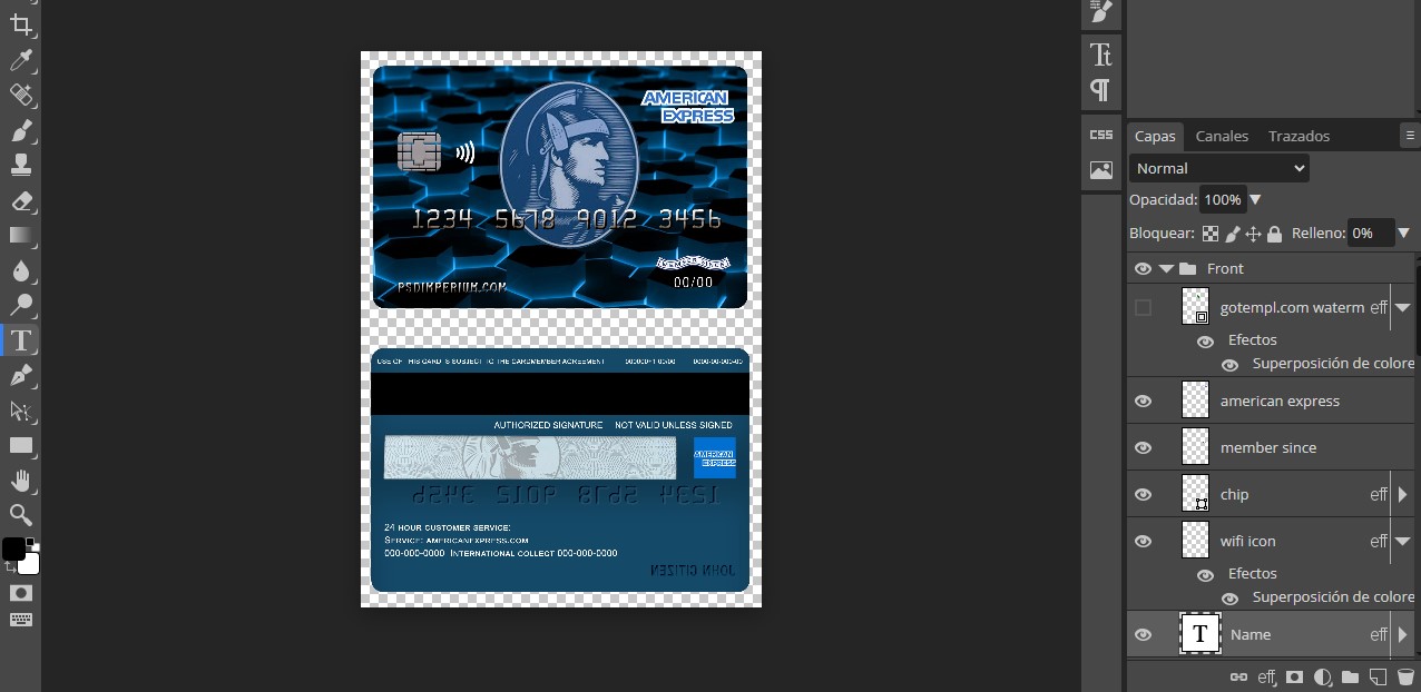 American Express Blue Bank Credit Card Template psd