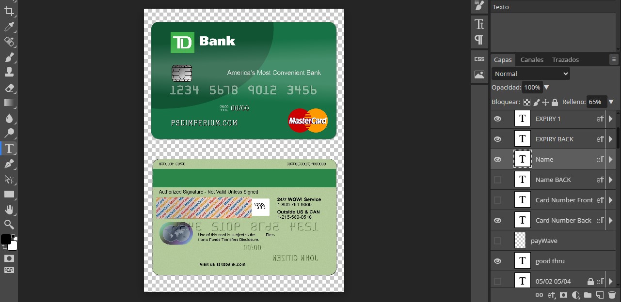 USA TD Bank MasterCard Card template in PSD format