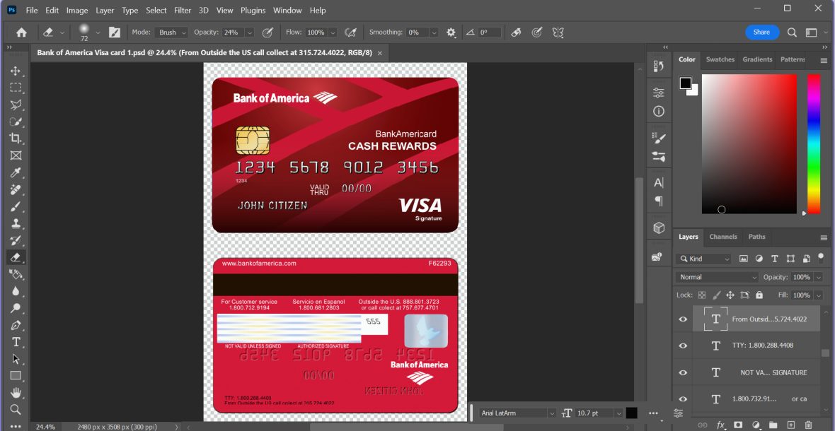 Bank of America Credit Card VISA PSD Template V2