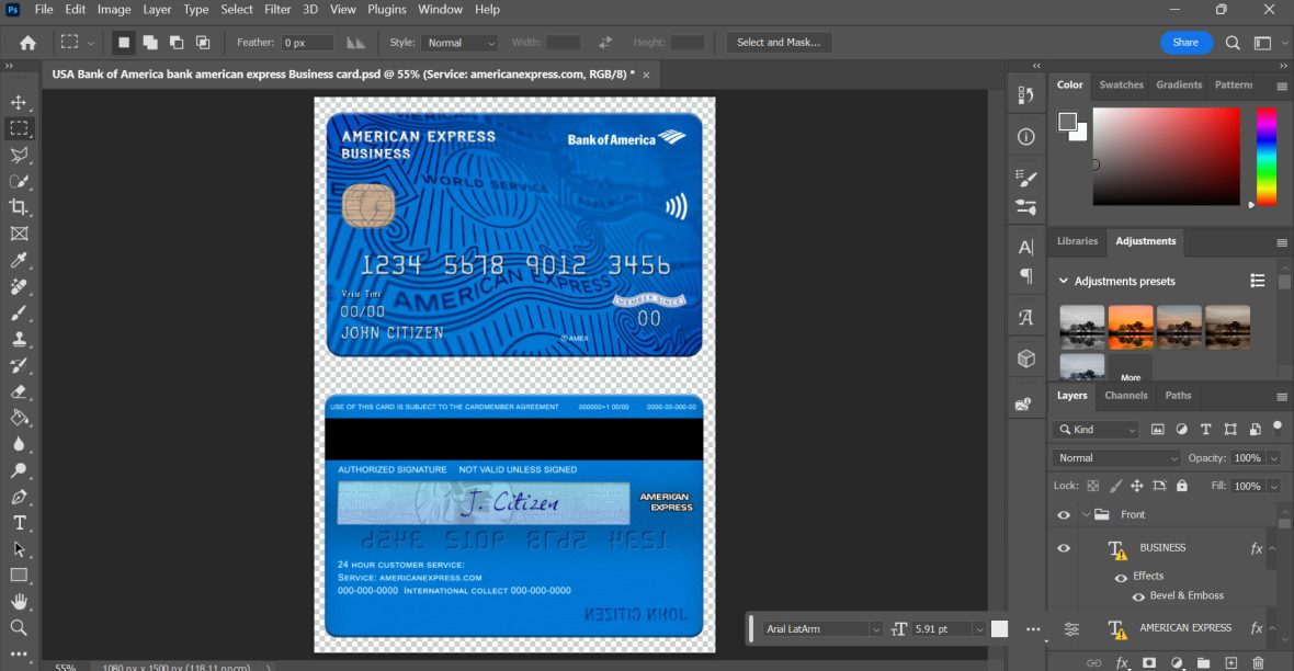 USA Bank of America bank american express Business card Template