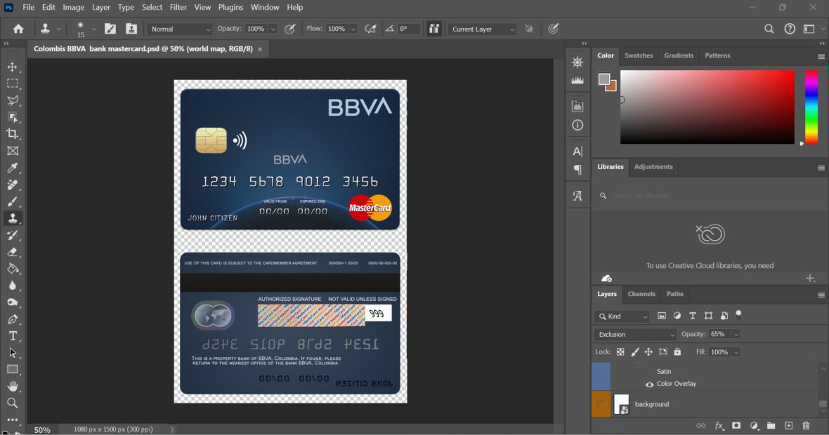 Colombia BBVA Bank Mastercard Credit Card PSD Template