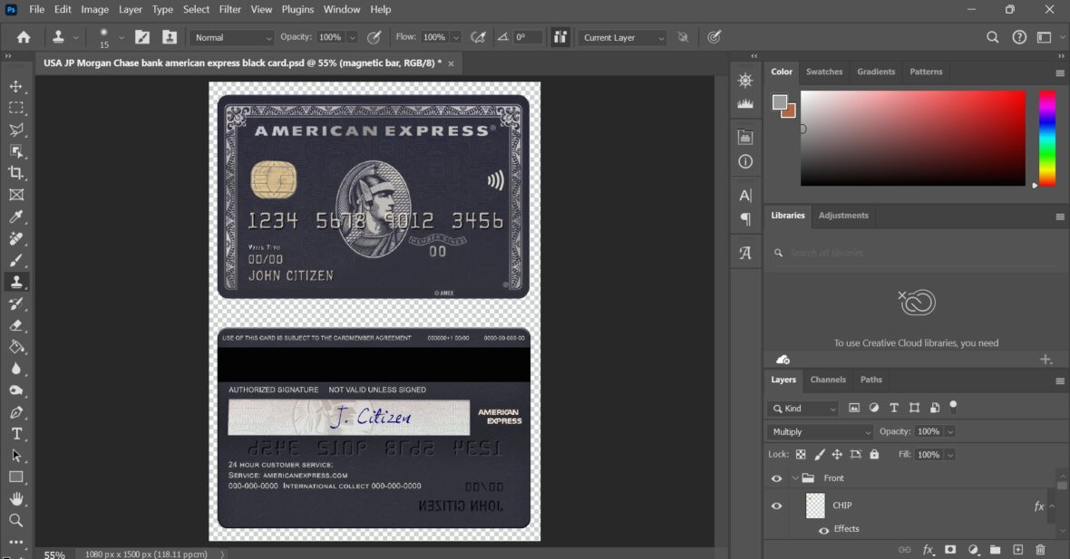 USA PNC Bank AMEX black card PSD Template