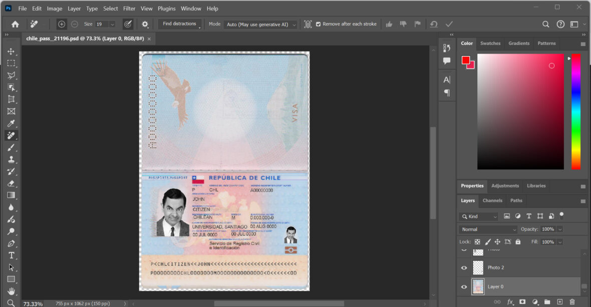 Chile passport template in PSD format (New Version)