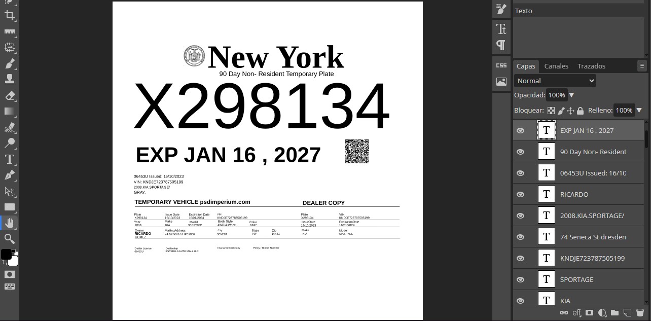 New York Temporary Vehicle Registration Template